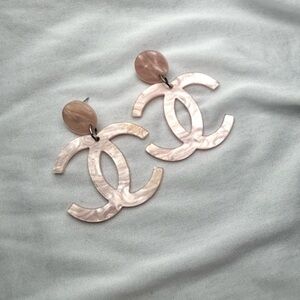 Acrylic Logo Light Pink Marble Earrings Lightweight New!